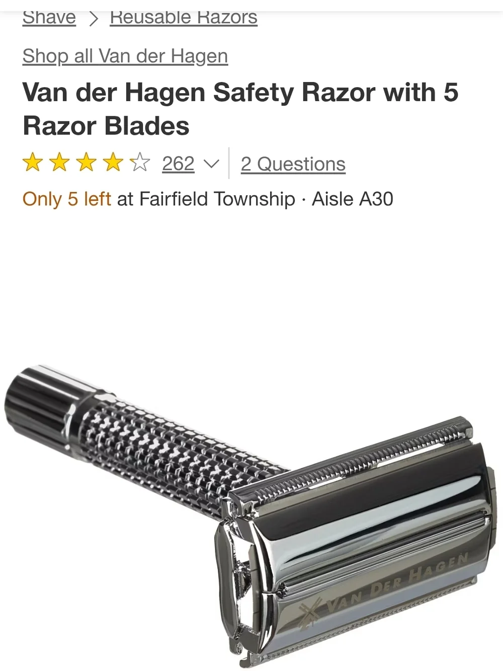 NWT Van Der Hahen Chrome Safety Razor in Orange Packaging
